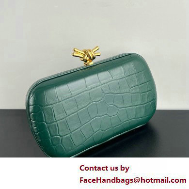 Bottega Veneta crocodile pattern Knot Minaudiere clutch Bag dark green 2025