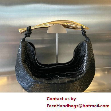 Bottega Veneta crocodile pattern leather Sardine Top handle bag black 2025 - Click Image to Close