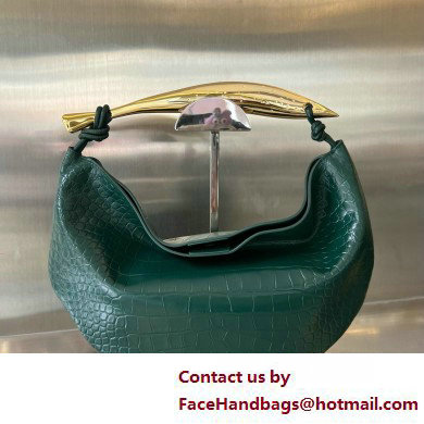 Bottega Veneta crocodile pattern leather Sardine Top handle bag dark green 2025