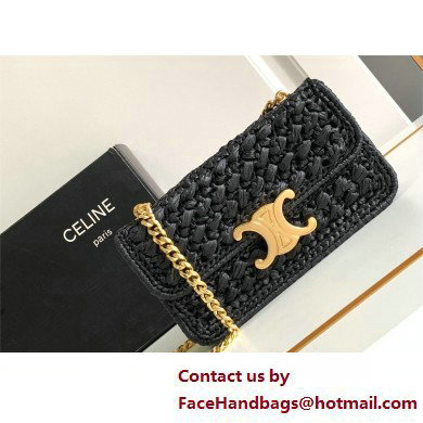 CELINE CHAIN SHOULDER BAG CLAUDE in RAFFIA EFFECT TEXTILE Black 2025 - Click Image to Close