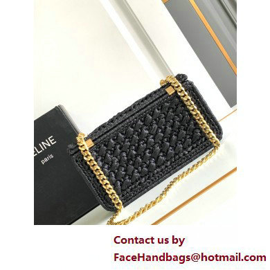 CELINE CHAIN SHOULDER BAG CLAUDE in RAFFIA EFFECT TEXTILE Black 2025