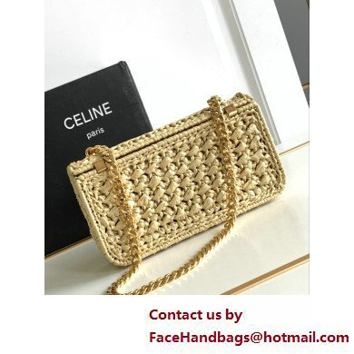 CELINE CHAIN SHOULDER BAG CLAUDE in RAFFIA EFFECT TEXTILE KHAKI 2025