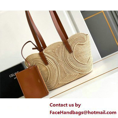 CELINE CLASSIC PANIER SMALL BRAIDED TRIOMPHE in RAFFIA and CALFSKIN Tan 2025 - Click Image to Close