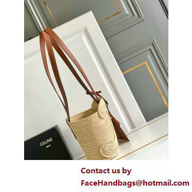 CELINE CLASSIC PANIER SMALL BRAIDED TRIOMPHE in RAFFIA and CALFSKIN Tan 2025