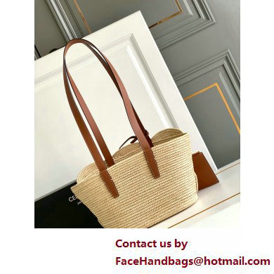 CELINE CLASSIC PANIER SMALL BRAIDED TRIOMPHE in RAFFIA and CALFSKIN Tan 2025