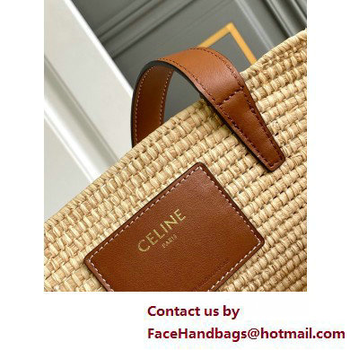 CELINE CLASSIC PANIER SMALL BRAIDED TRIOMPHE in RAFFIA and CALFSKIN Tan 2025