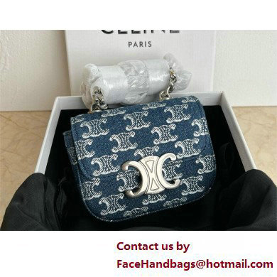 CELINE MINI CHAIN CLAUDE in DENIM WITH TRIOMPHE ALL-OVER Denim / Silver 2025 - Click Image to Close