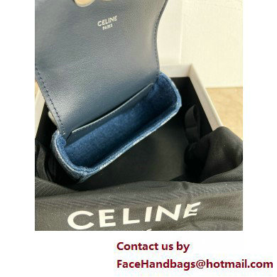 CELINE MINI CHAIN CLAUDE in DENIM WITH TRIOMPHE ALL-OVER Denim / Silver 2025