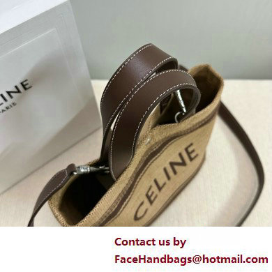 CELINE Mini Cabas in Textile with raffia effect and calfskin Natural / Chestnut 2025