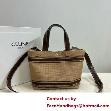 CELINE Mini Cabas in Textile with raffia effect and calfskin Natural / Chestnut 2025