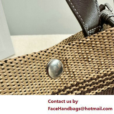 CELINE Mini Cabas in Textile with raffia effect and calfskin Natural / Chestnut 2025