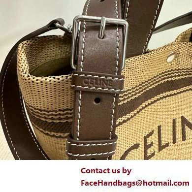 CELINE Mini Cabas in Textile with raffia effect and calfskin Natural / Chestnut 2025