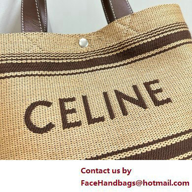 CELINE Mini Cabas in Textile with raffia effect and calfskin Natural / Chestnut 2025