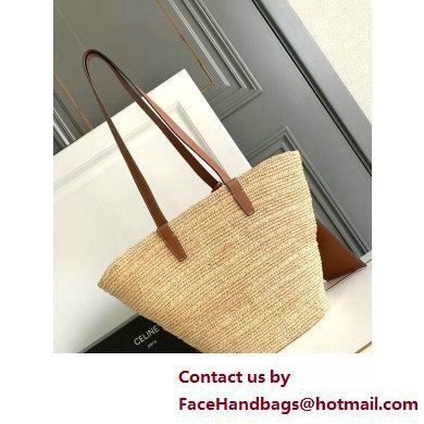 CELINE medium SUPPLE CLASSIC PANIER in Raffia and calfskin Tan 2025