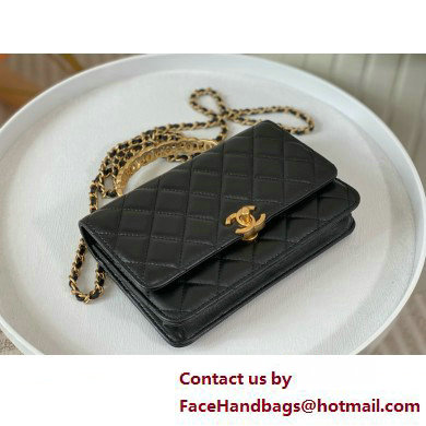 CHANEL BLACK Wallet on Chain IN Shiny Lambskin AP3944 2025