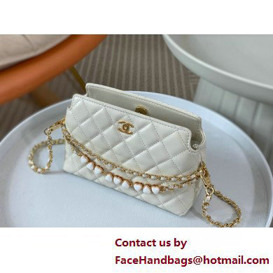 CHANEL Shiny Crumpled Calfskin Clutch with Chain AP3787 white 2025