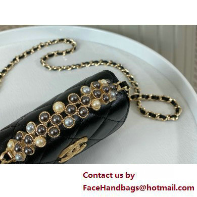 CHANEL Shiny Crumpled Lambskin small Clutch with Chain AP3802 black 2025