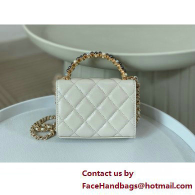 CHANEL Shiny Crumpled Lambskin small Clutch with Chain AP3802 white 2025