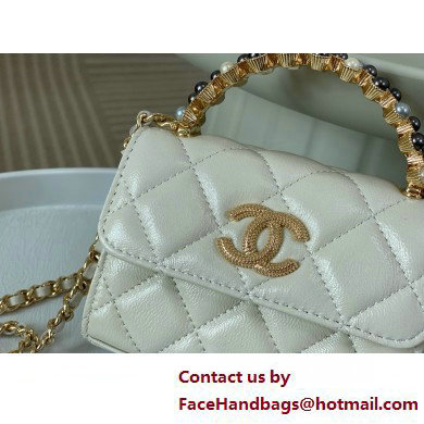 CHANEL Shiny Crumpled Lambskin small Clutch with Chain AP3802 white 2025