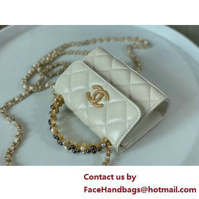 CHANEL Shiny Crumpled Lambskin small Clutch with Chain AP3802 white 2025