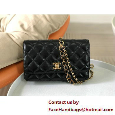 CHANEL Wallet on Chain IN Shiny Crumpled Calfskin AP3785 BLACK 2025 - Click Image to Close