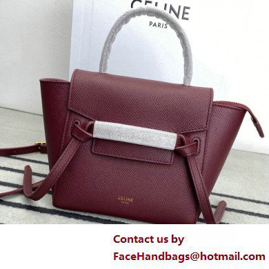 Celine mini belt pico Bag in grained calfskin burgundy 2025