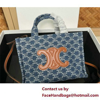 Celine small cabas thais in DENIM WITH TRIOMPHE ALL-OVER and calfskin Denim / Silver 2025