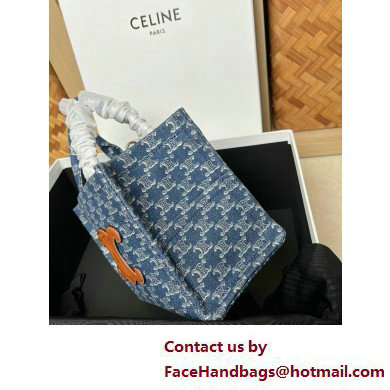 Celine small cabas thais in DENIM WITH TRIOMPHE ALL-OVER and calfskin Denim / Silver 2025