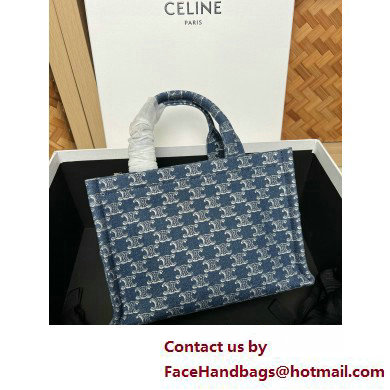 Celine small cabas thais in DENIM WITH TRIOMPHE ALL-OVER and calfskin Denim / Silver 2025