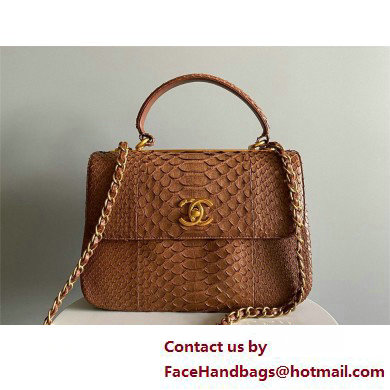 Chanel Trendy CC Flap With Top Handle Bag in python leather brown 2025