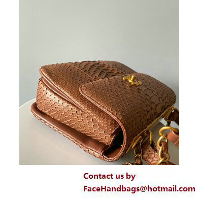 Chanel Trendy CC Flap With Top Handle Bag in python leather brown 2025