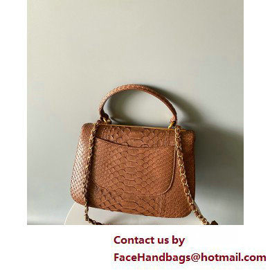 Chanel Trendy CC Flap With Top Handle Bag in python leather brown 2025