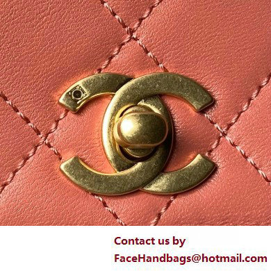 Chanel Vintage Gold-Tone Metal Flap Bag with Top Handle AS6025 Coral Pink 2025 - Click Image to Close