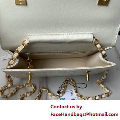 Chanel Vintage Gold-Tone Metal Flap Bag with Top Handle AS6025 White 2025