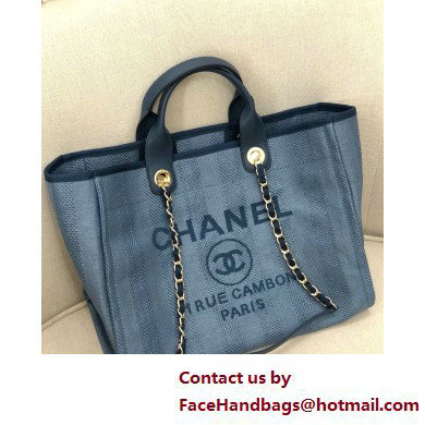 Chanel medium Deauville canvas Tote Bag navy blue 2019