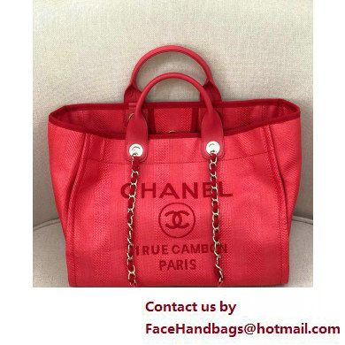 Chanel medium Deauville canvas Tote Bag red 2019