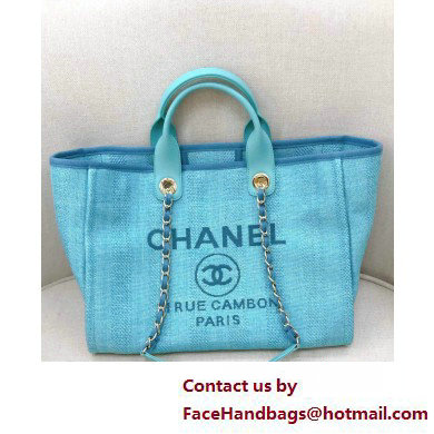 Chanel medium Deauville canvas Tote Bag turquoise 2019