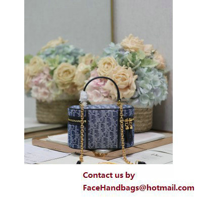 DIOR 30 MONTAIGNE MINI VANITY CASE IN Blue Denim Oblique Jacquard 2025