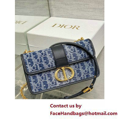 DIOR 30 Montaigne East-West Bag with Chain IN Blue Denim Oblique Jacquard 2025