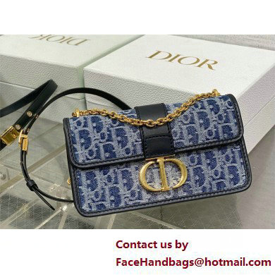 DIOR 30 Montaigne East-West Bag with Chain IN Blue Denim Oblique Jacquard 2025