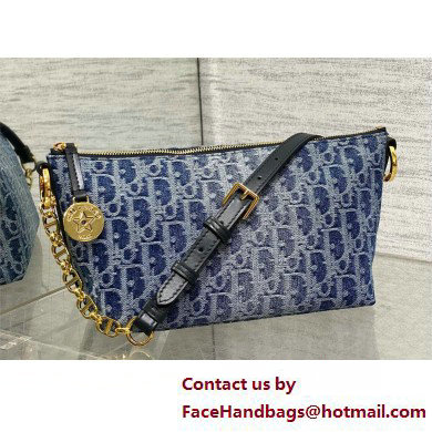 DIOR Diorstar Hobo Bag with Chain IN Blue Denim Oblique Jacquard 2025 - Click Image to Close