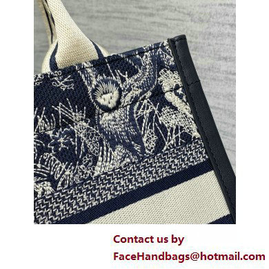 DIOR SMALL BOOK TOTE IN Blue and Ecru Toile de Jouy Reverse Embroidery and Blue Calfskin 2025