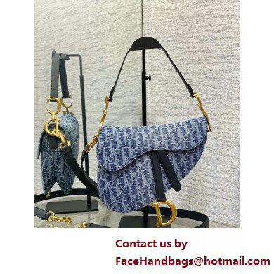 Dior Blue Denim Oblique Jacquard Saddle Bag with Strap 2025