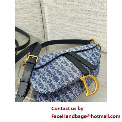 Dior Blue Denim Oblique Jacquard Saddle Bag with Strap 2025