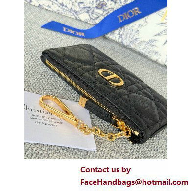 Dior Caro Myrte Zipped Key Case in Black Supple Cannage Calfskin 2025