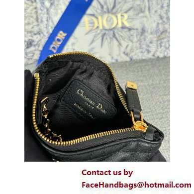 Dior Caro Myrte Zipped Key Case in Black Supple Cannage Calfskin 2025