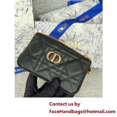 Dior Caro Myrte Zipped Key Case in Black Supple Cannage Calfskin 2025