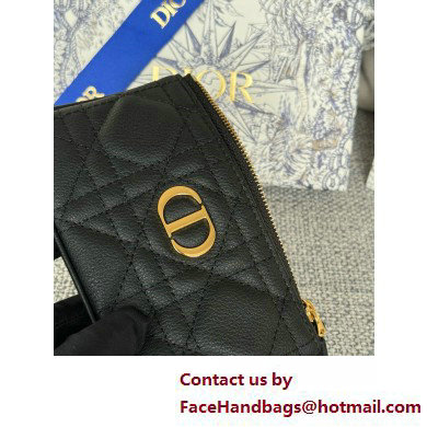 Dior Caro Myrte Zipped Key Case in Black Supple Cannage Calfskin 2025