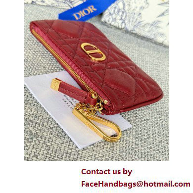 Dior Caro Myrte Zipped Key Case in burgundy Supple Cannage Calfskin 2025