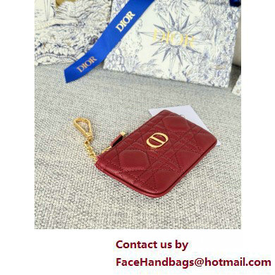 Dior Caro Myrte Zipped Key Case in burgundy Supple Cannage Calfskin 2025